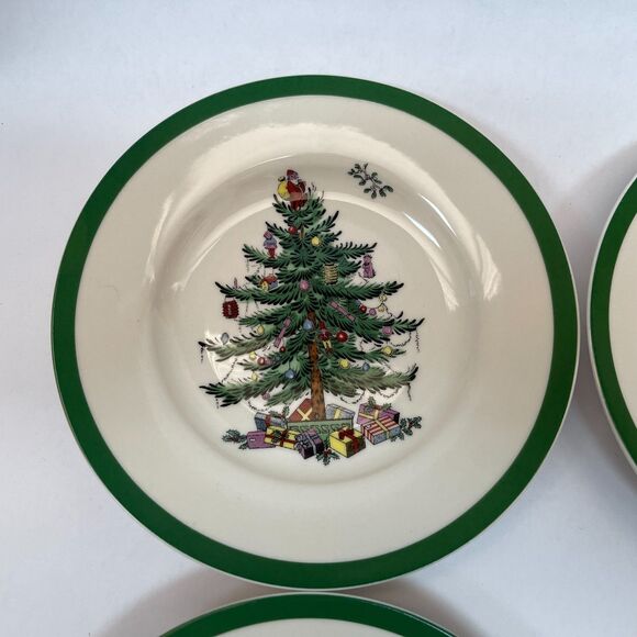 Spode Christmas Tree Bread & Butter Plates Green Band Lot of 4 - Retail $26 each - Picture 4 of 12